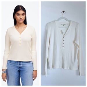 NWT Madewell Women's Brushed Long-Sleeve Henley Tee in Antique Cream Size XL
